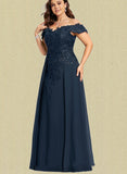 Alyssa Sheath/Column Off the Shoulder Floor-Length Chiffon Lace Evening Dress With Sequins UKP0020812