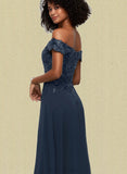 Alyssa Sheath/Column Off the Shoulder Floor-Length Chiffon Lace Evening Dress With Sequins UKP0020812