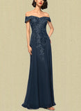 Alyssa Sheath/Column Off the Shoulder Floor-Length Chiffon Lace Evening Dress With Sequins UKP0020812