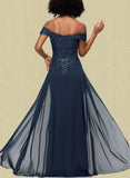 Alyssa Sheath/Column Off the Shoulder Floor-Length Chiffon Lace Evening Dress With Sequins UKP0020812