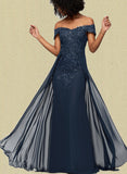 Alyssa Sheath/Column Off the Shoulder Floor-Length Chiffon Lace Evening Dress With Sequins UKP0020812