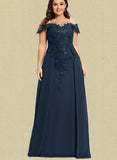 Alyssa Sheath/Column Off the Shoulder Floor-Length Chiffon Lace Evening Dress With Sequins UKP0020812