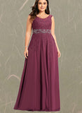 EmeryPiper A-line V-Neck Floor-Length Chiffon Lace Evening Dress With Beading Rhinestone Sequins UKP0020816