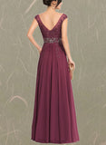 EmeryPiper A-line V-Neck Floor-Length Chiffon Lace Evening Dress With Beading Rhinestone Sequins UKP0020816