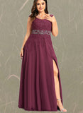 EmeryPiper A-line V-Neck Floor-Length Chiffon Lace Evening Dress With Beading Rhinestone Sequins UKP0020816