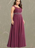 EmeryPiper A-line V-Neck Floor-Length Chiffon Lace Evening Dress With Beading Rhinestone Sequins UKP0020816