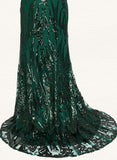 Ainsley Trumpet/Mermaid Boat Neck Illusion Sweep Train Chiffon Sequin Evening Dress UKP0020818