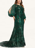 Ainsley Trumpet/Mermaid Boat Neck Illusion Sweep Train Chiffon Sequin Evening Dress UKP0020818