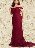 Catherine Trumpet/Mermaid Off the Shoulder Sweep Train Lace Evening Dress UKP0020819