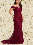 Catherine Trumpet/Mermaid Off the Shoulder Sweep Train Lace Evening Dress UKP0020819