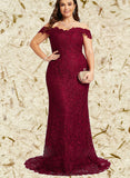 Catherine Trumpet/Mermaid Off the Shoulder Sweep Train Lace Evening Dress UKP0020819