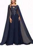 Aspen A-line Scoop Sweep Train Chiffon Lace Evening Dress With Sequins UKP0020820