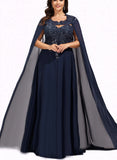 Aspen A-line Scoop Sweep Train Chiffon Lace Evening Dress With Sequins UKP0020820