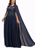 Aspen A-line Scoop Sweep Train Chiffon Lace Evening Dress With Sequins UKP0020820