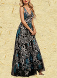 Sydnee A-line V-Neck Floor-Length Lace Evening Dress UKP0020823