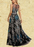 Sydnee A-line V-Neck Floor-Length Lace Evening Dress UKP0020823