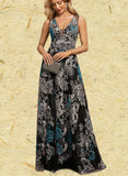 Sydnee A-line V-Neck Floor-Length Lace Evening Dress UKP0020823