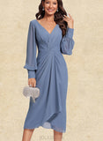 Micaela Sheath/Column V-Neck Tea-Length Chiffon Cocktail Dress With Cascading Ruffles UKP0020824