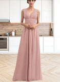 Hedwig A-line V-Neck Floor-Length Chiffon Evening Dress With Pleated UKP0020827