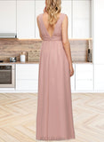 Hedwig A-line V-Neck Floor-Length Chiffon Evening Dress With Pleated UKP0020827