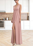 Hedwig A-line V-Neck Floor-Length Chiffon Evening Dress With Pleated UKP0020827