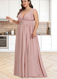 Hedwig A-line V-Neck Floor-Length Chiffon Evening Dress With Pleated UKP0020827