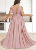 Hedwig A-line V-Neck Floor-Length Chiffon Evening Dress With Pleated UKP0020827