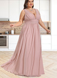 Hedwig A-line V-Neck Floor-Length Chiffon Evening Dress With Pleated UKP0020827