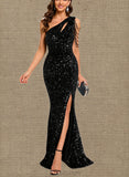 Erica Sheath/Column One Shoulder Floor-Length Sequin Prom Dresses With Sequins UKP0020828