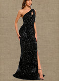 Erica Sheath/Column One Shoulder Floor-Length Sequin Prom Dresses With Sequins UKP0020828