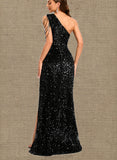 Erica Sheath/Column One Shoulder Floor-Length Sequin Prom Dresses With Sequins UKP0020828