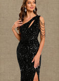 Erica Sheath/Column One Shoulder Floor-Length Sequin Prom Dresses With Sequins UKP0020828