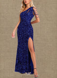 Erica Sheath/Column One Shoulder Floor-Length Sequin Prom Dresses With Sequins UKP0020828