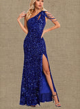 Erica Sheath/Column One Shoulder Floor-Length Sequin Prom Dresses With Sequins UKP0020828