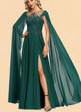 Louise A-line Scoop Illusion Floor-Length Chiffon Lace Evening Dress With Sequins UKP0020831