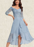 Alayna A-line Off the Shoulder Asymmetrical Chiffon Lace Cocktail Dress With Sequins UKP0020832