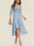 Alayna A-line Off the Shoulder Asymmetrical Chiffon Lace Cocktail Dress With Sequins UKP0020832