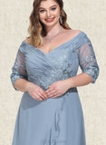 Alayna A-line Off the Shoulder Asymmetrical Chiffon Lace Cocktail Dress With Sequins UKP0020832