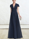 Erika A-line V-Neck Floor-Length Chiffon Evening Dress With Pleated UKP0020833