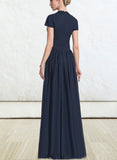 Erika A-line V-Neck Floor-Length Chiffon Evening Dress With Pleated UKP0020833