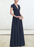 Erika A-line V-Neck Floor-Length Chiffon Evening Dress With Pleated UKP0020833