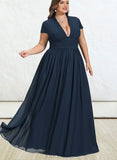 Erika A-line V-Neck Floor-Length Chiffon Evening Dress With Pleated UKP0020833