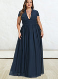 Erika A-line V-Neck Floor-Length Chiffon Evening Dress With Pleated UKP0020833