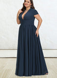 Erika A-line V-Neck Floor-Length Chiffon Evening Dress With Pleated UKP0020833