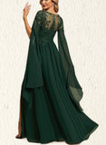 Lilah A-line V-Neck Floor-Length Chiffon Lace Evening Dress UKP0020835