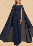 Liana Jumpsuit/Pantsuit Scoop Floor-Length Chiffon Evening Dress With Beading Sequins UKP0020837