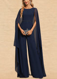 Liana Jumpsuit/Pantsuit Scoop Floor-Length Chiffon Evening Dress With Beading Sequins UKP0020837