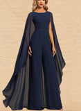 Liana Jumpsuit/Pantsuit Scoop Floor-Length Chiffon Evening Dress With Beading Sequins UKP0020837