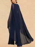 Liana Jumpsuit/Pantsuit Scoop Floor-Length Chiffon Evening Dress With Beading Sequins UKP0020837