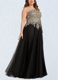 Jessica A-line One Shoulder Floor-Length Lace Tulle Evening Dress With Sequins UKP0020839